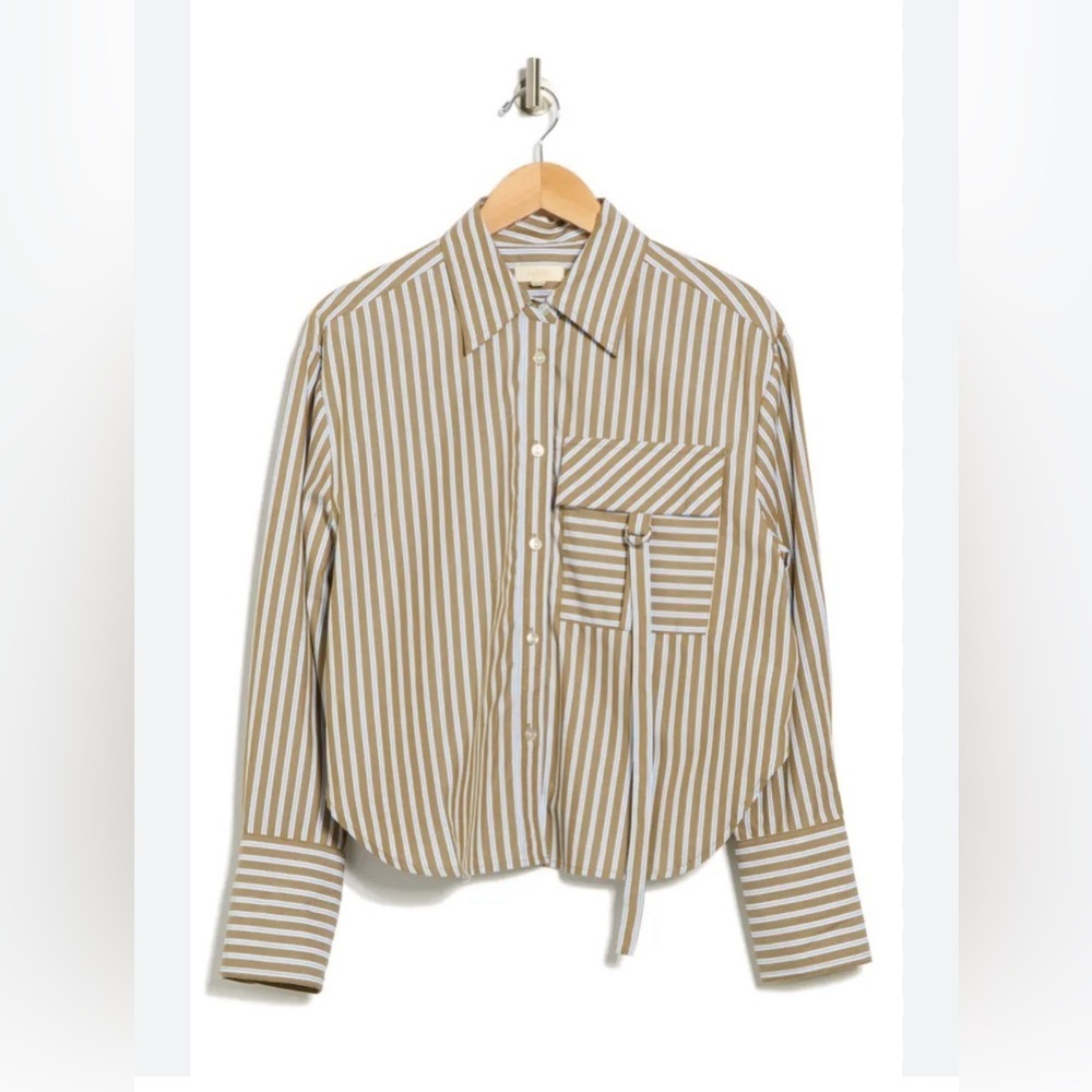 Parker The Vicki Long Sleeve Olive Blue Stripe Utility Button Down Top M Preppy